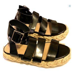 ASOS Black Sandals Espadrille Shoes Braided Rope Trim Ankle Strap Ladies Size 8